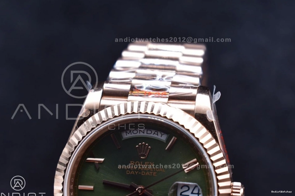 DayDate Markers FashionForward Steel Bracelet RG Roman V 904L on Tungsten GMF President 40 Weighted Dial 709 A2836 Green 1026